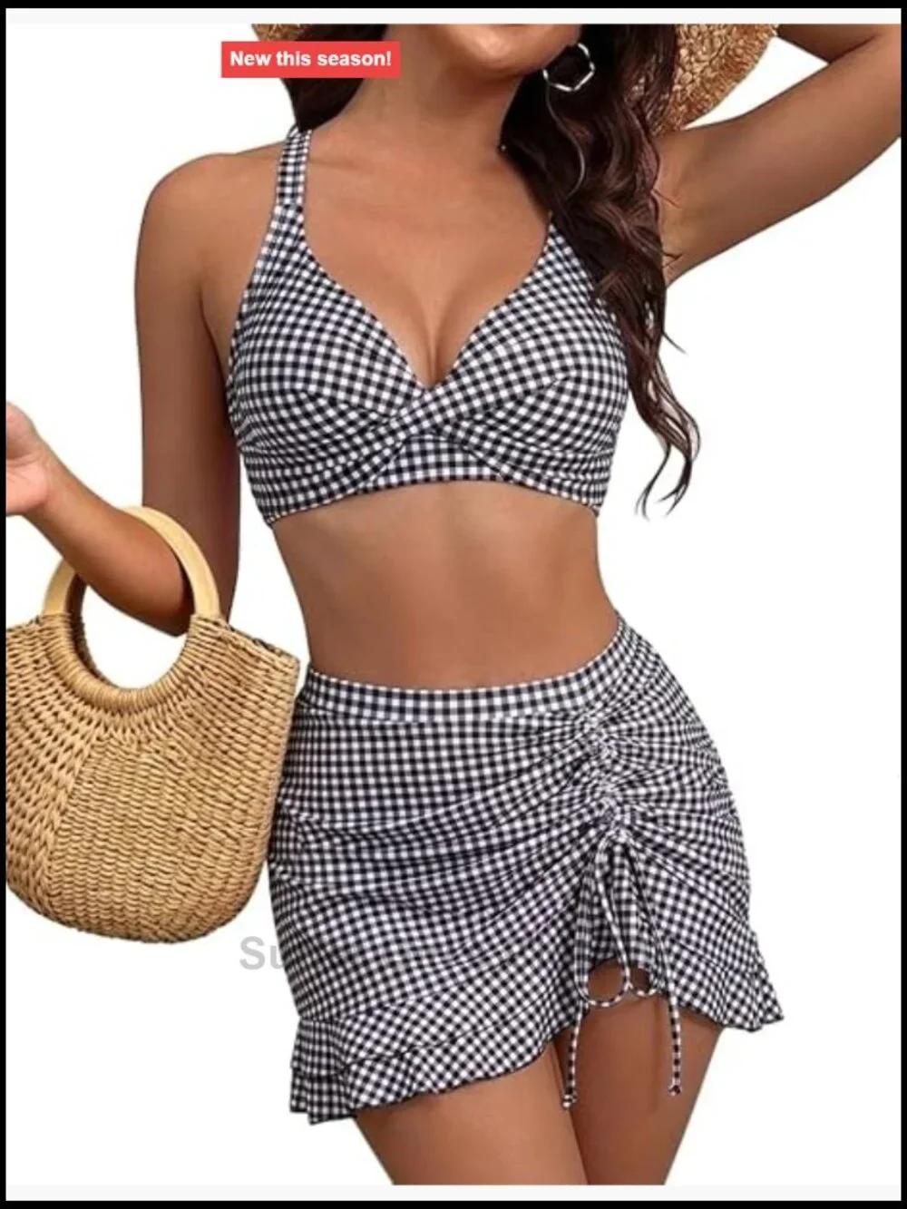 High Waisted Bikini Set with Swim Skirt Criss Cross Top Adjustable Straps